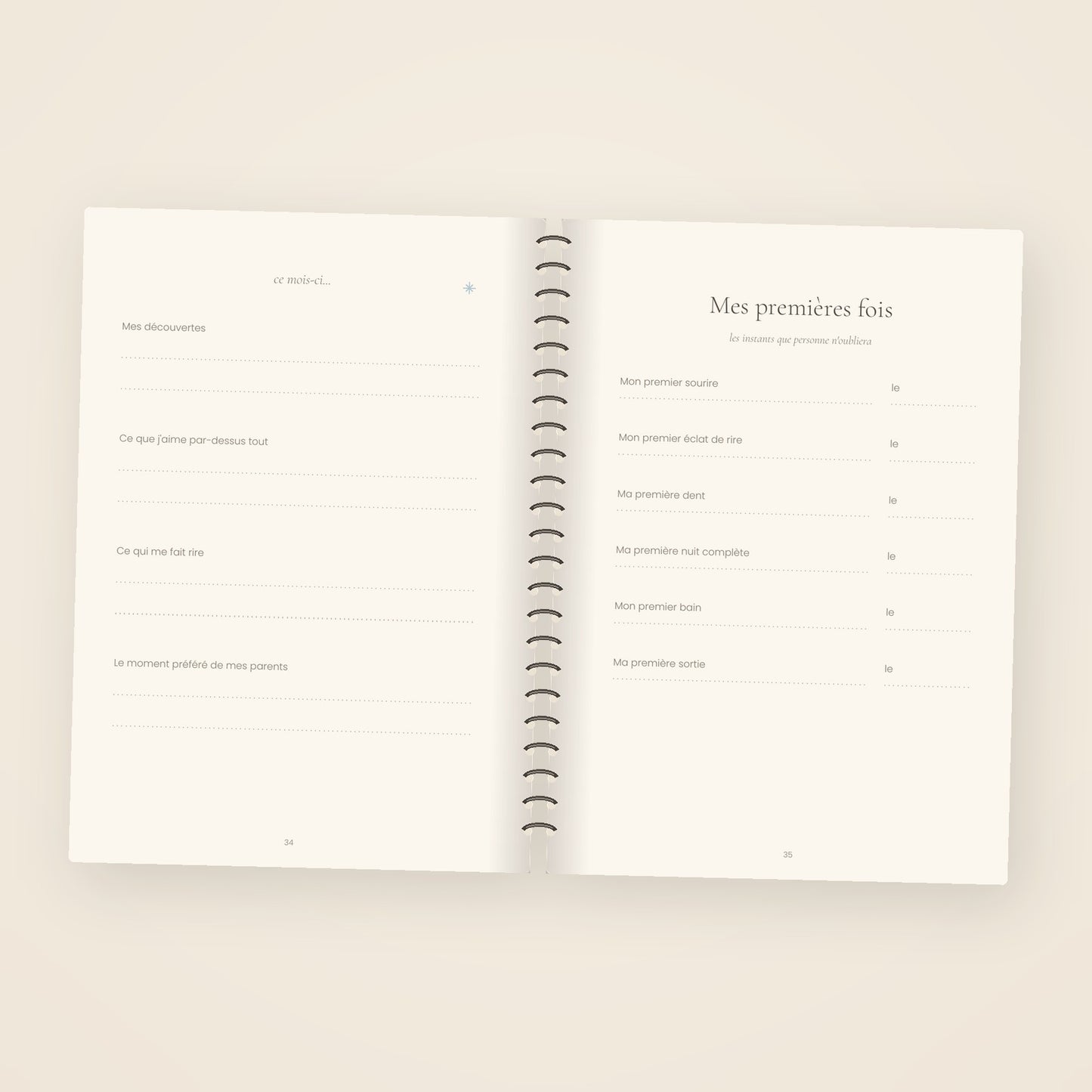 Page Mes premières fois du carnet de naissance à remplir