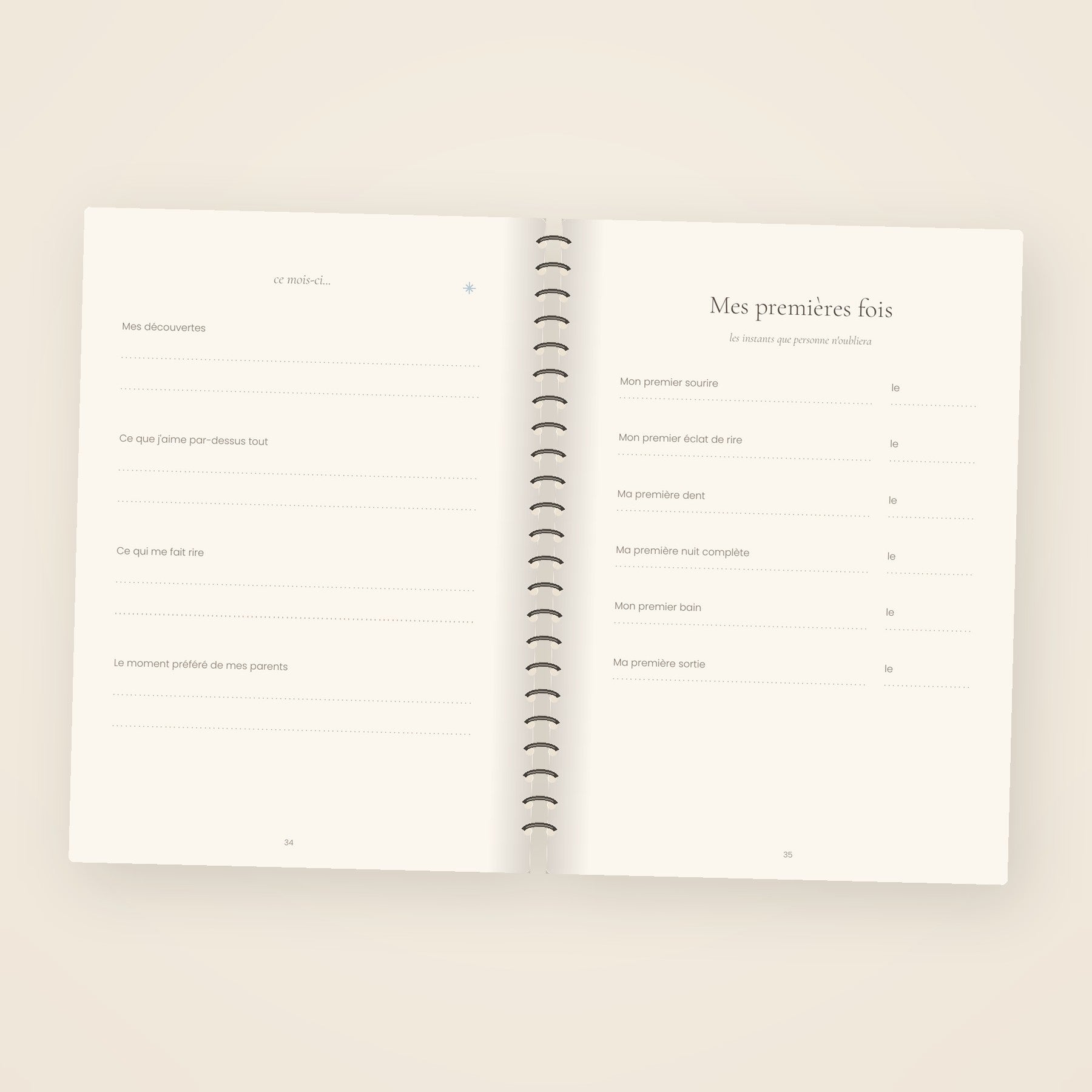 Page Mes premières fois du carnet de naissance à remplir
